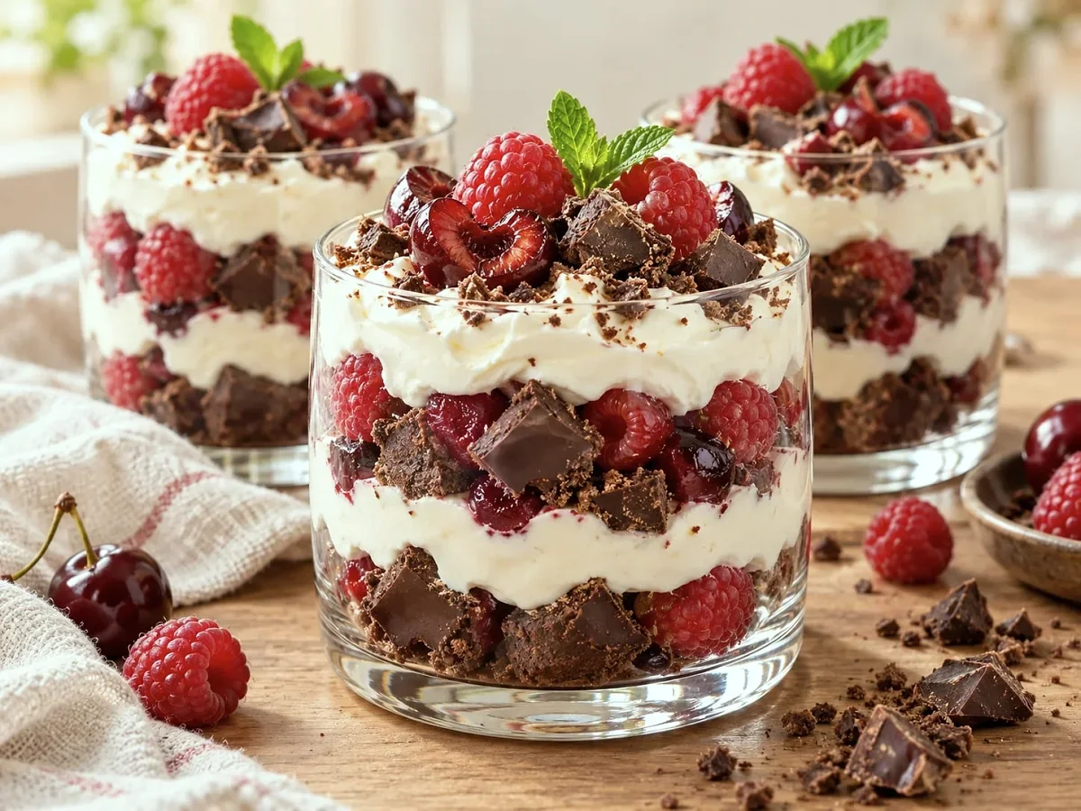 Dessert in cups with Kartoshka candies and berries